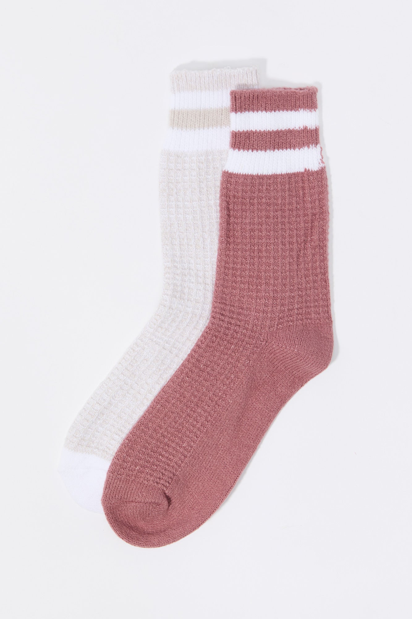 Waffle Knit Striped Crew Socks (2 Pack)