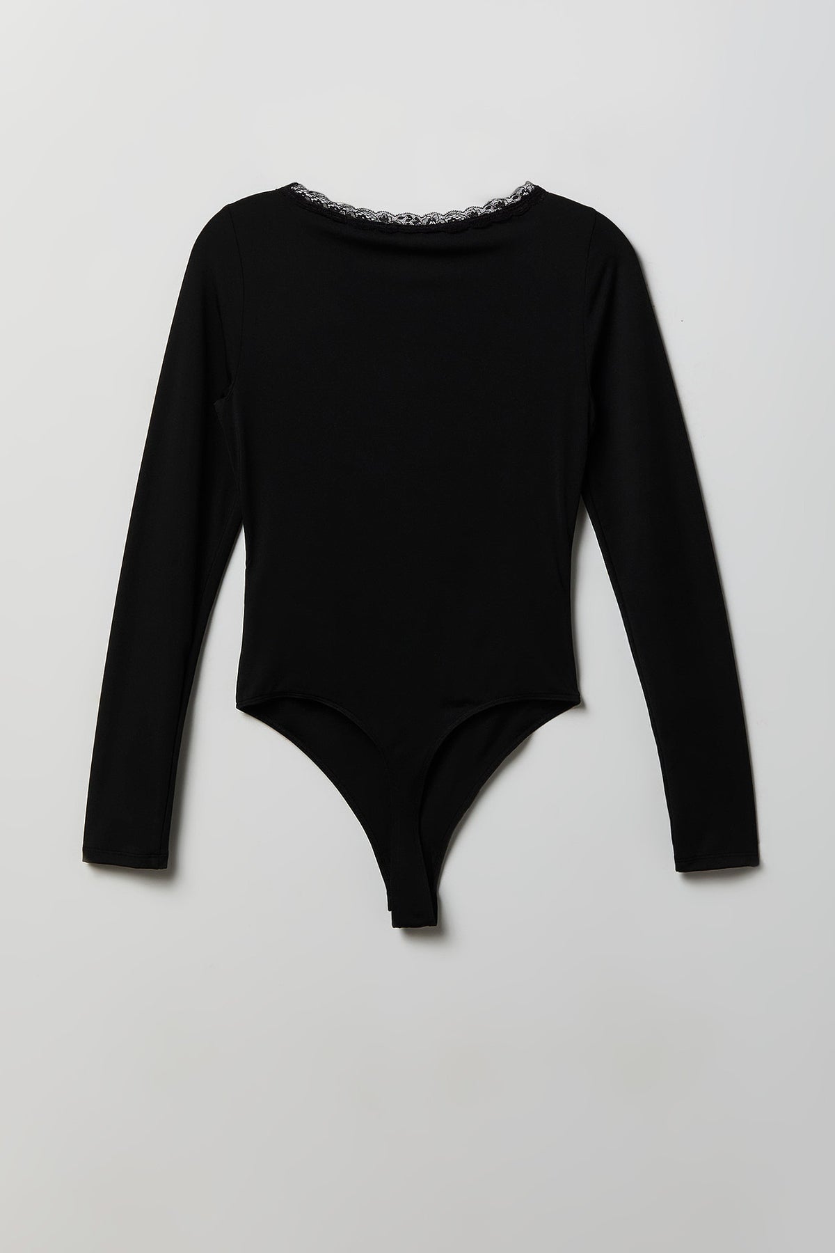 Alt View 5. Contour V-Neck Lace Trim Bodysuit - Black
