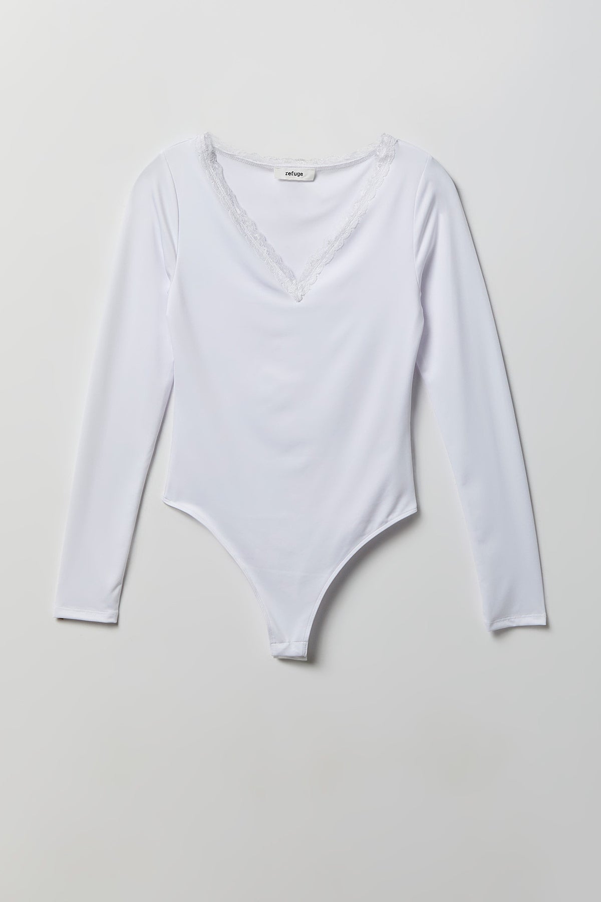 Alt View 4. Contour V-Neck Lace Trim Bodysuit - White