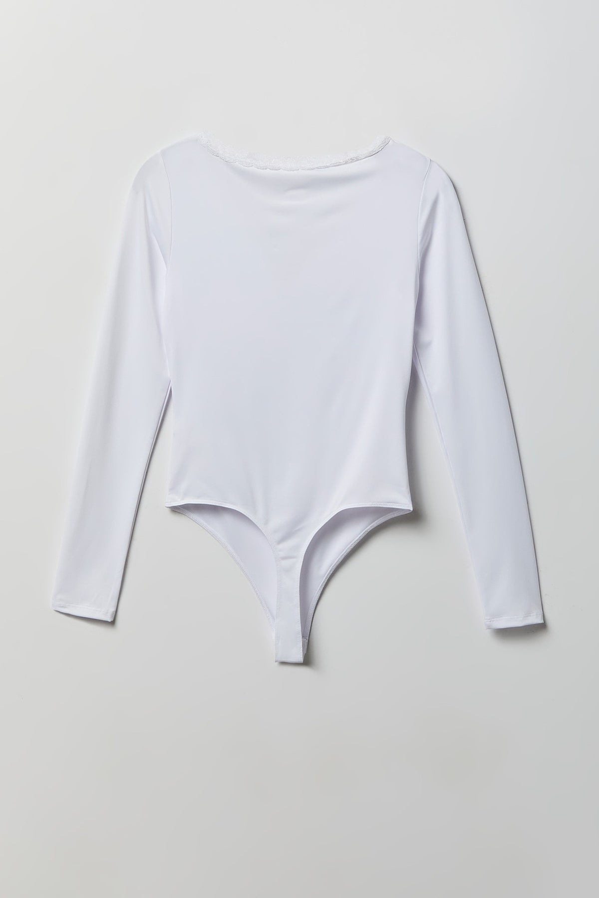 Alt View 5. Contour V-Neck Lace Trim Bodysuit - White
