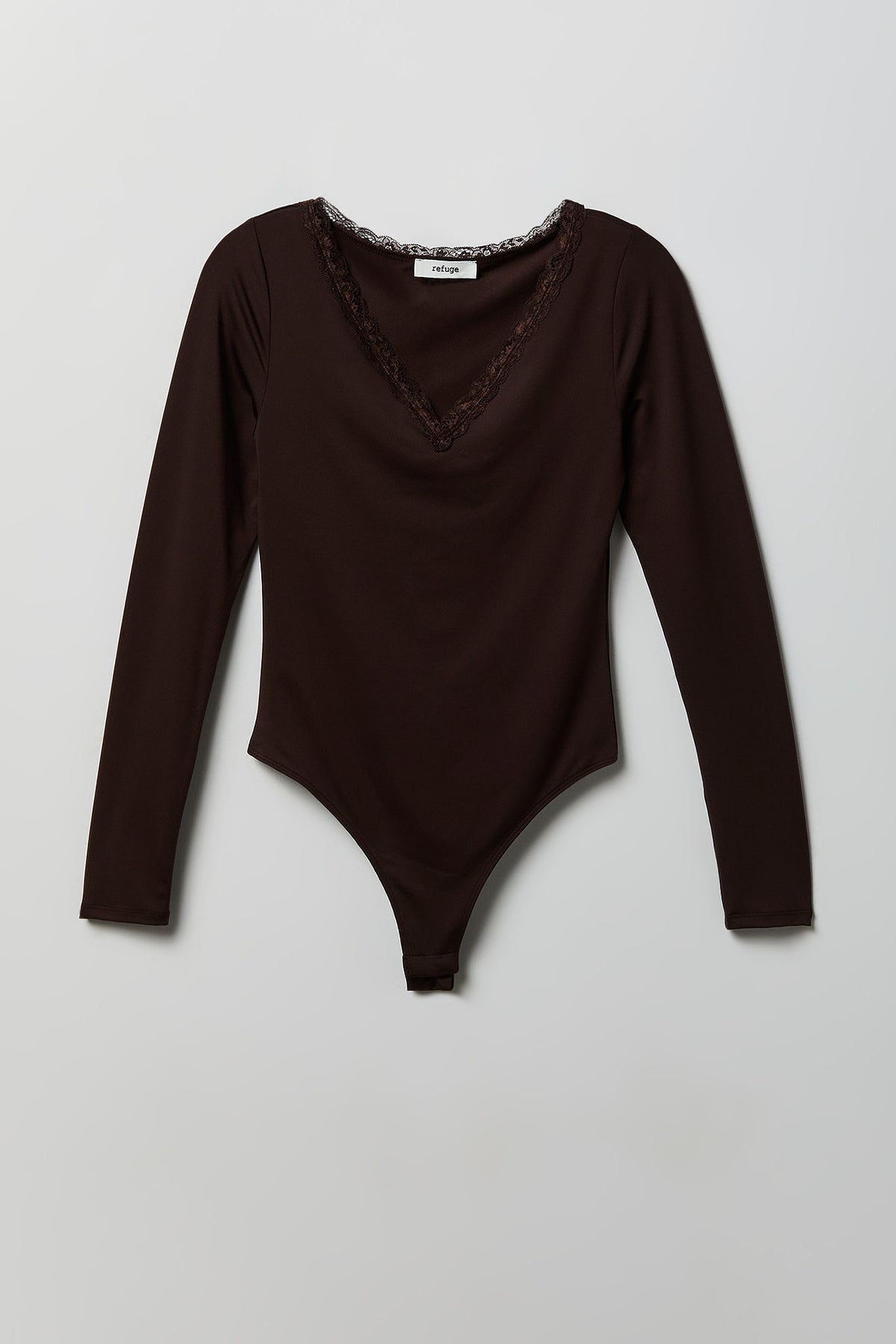 Alt View 4. Contour V-Neck Lace Trim Bodysuit - Brown