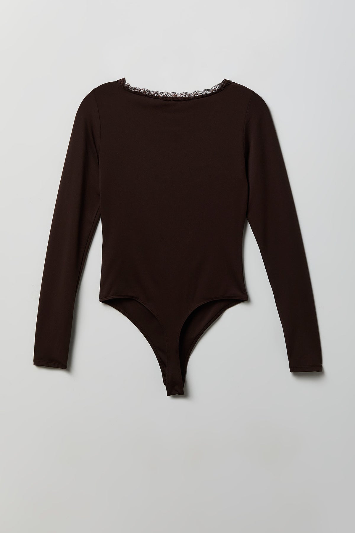 Alt View 5. Contour V-Neck Lace Trim Bodysuit - Brown