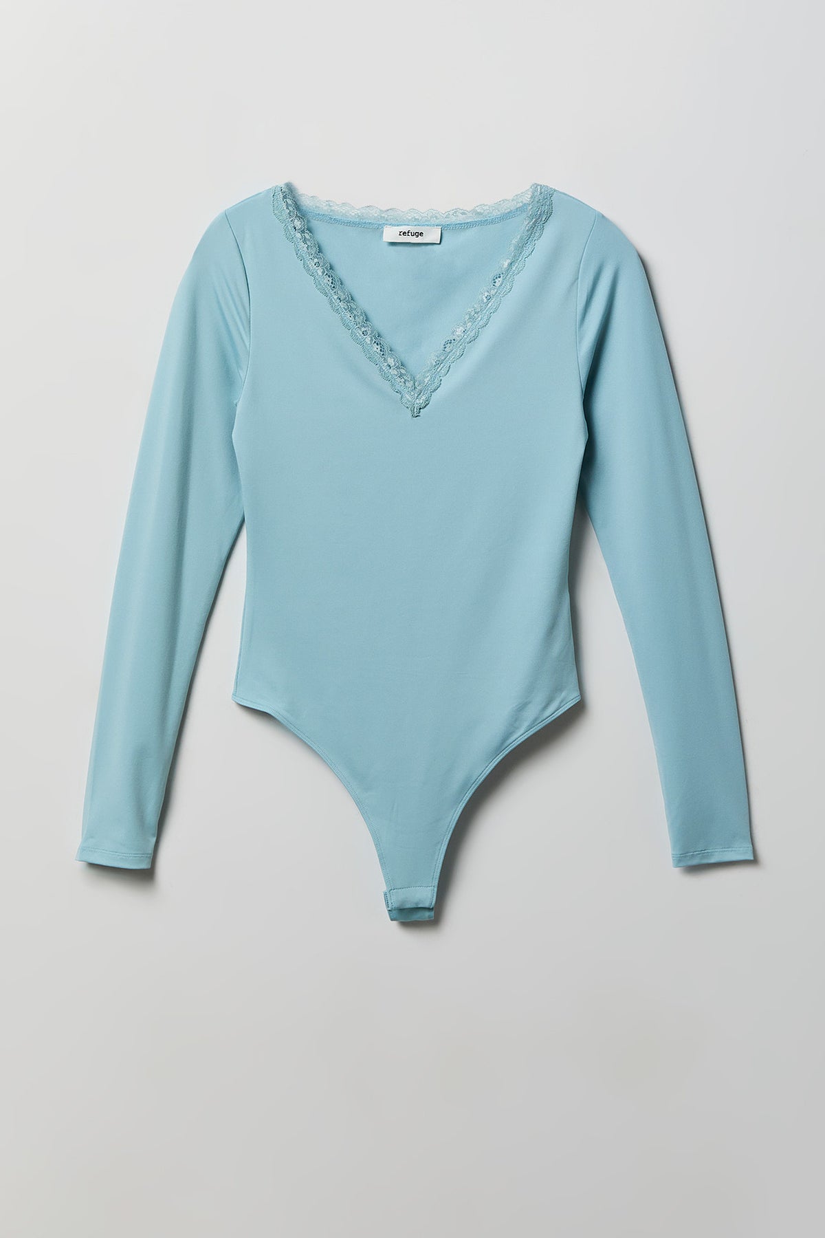 Alt View 4. Contour V-Neck Lace Trim Bodysuit - Blue