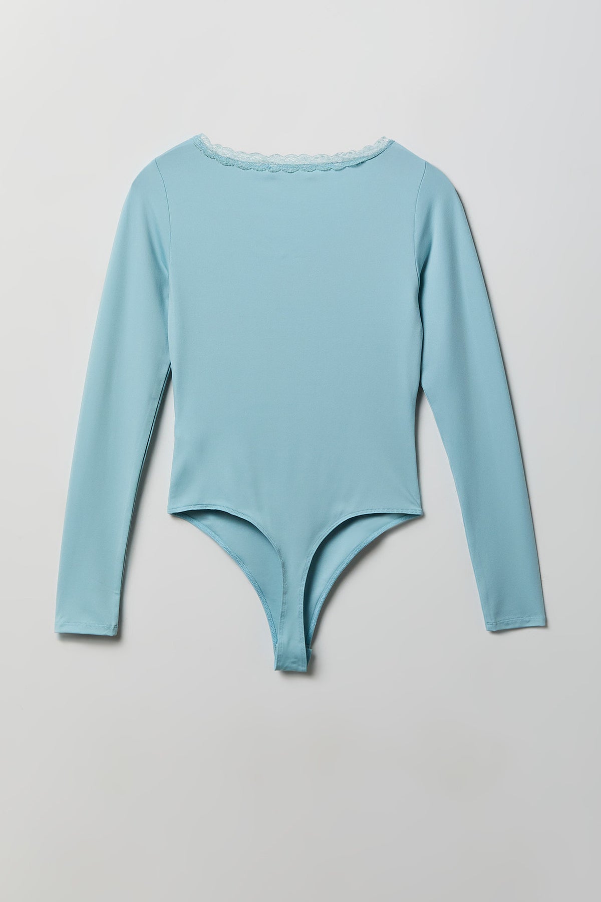 Alt View 5. Contour V-Neck Lace Trim Bodysuit - Blue