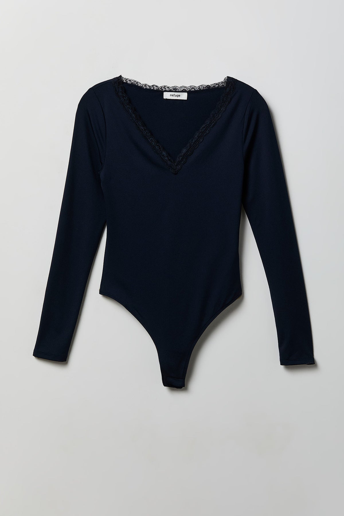 Alt View 4. Contour V-Neck Lace Trim Bodysuit - Navy