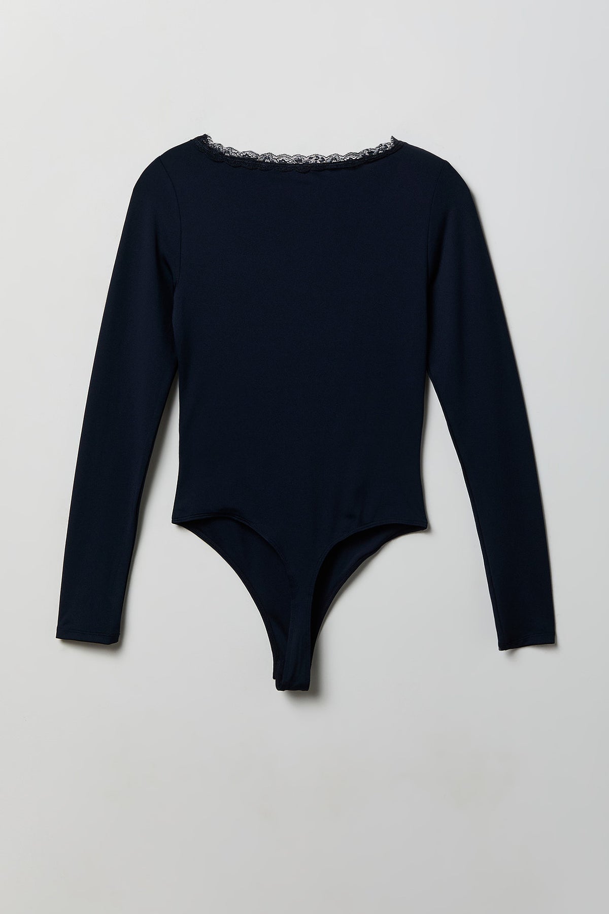 Alt View 5. Contour V-Neck Lace Trim Bodysuit - Navy