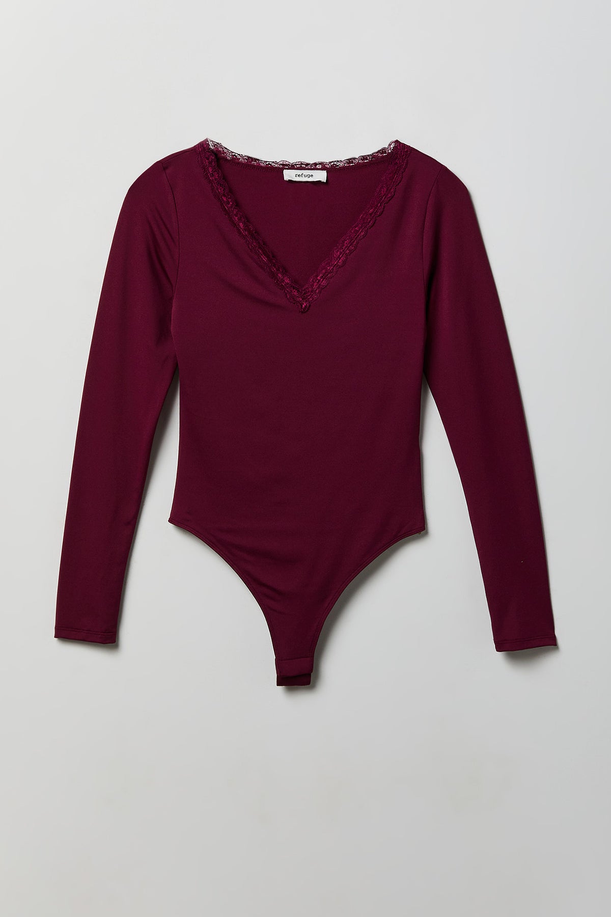 Alt View 4. Contour V-Neck Lace Trim Bodysuit - Burgundy
