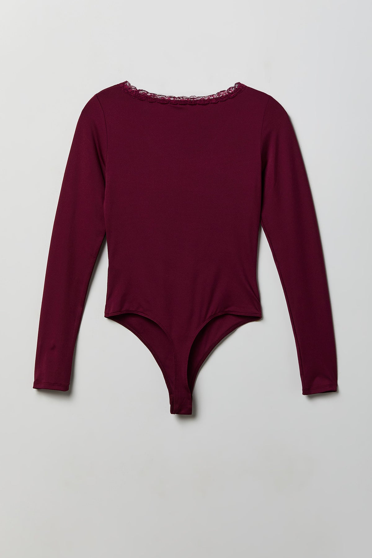 Alt View 5. Contour V-Neck Lace Trim Bodysuit - Burgundy