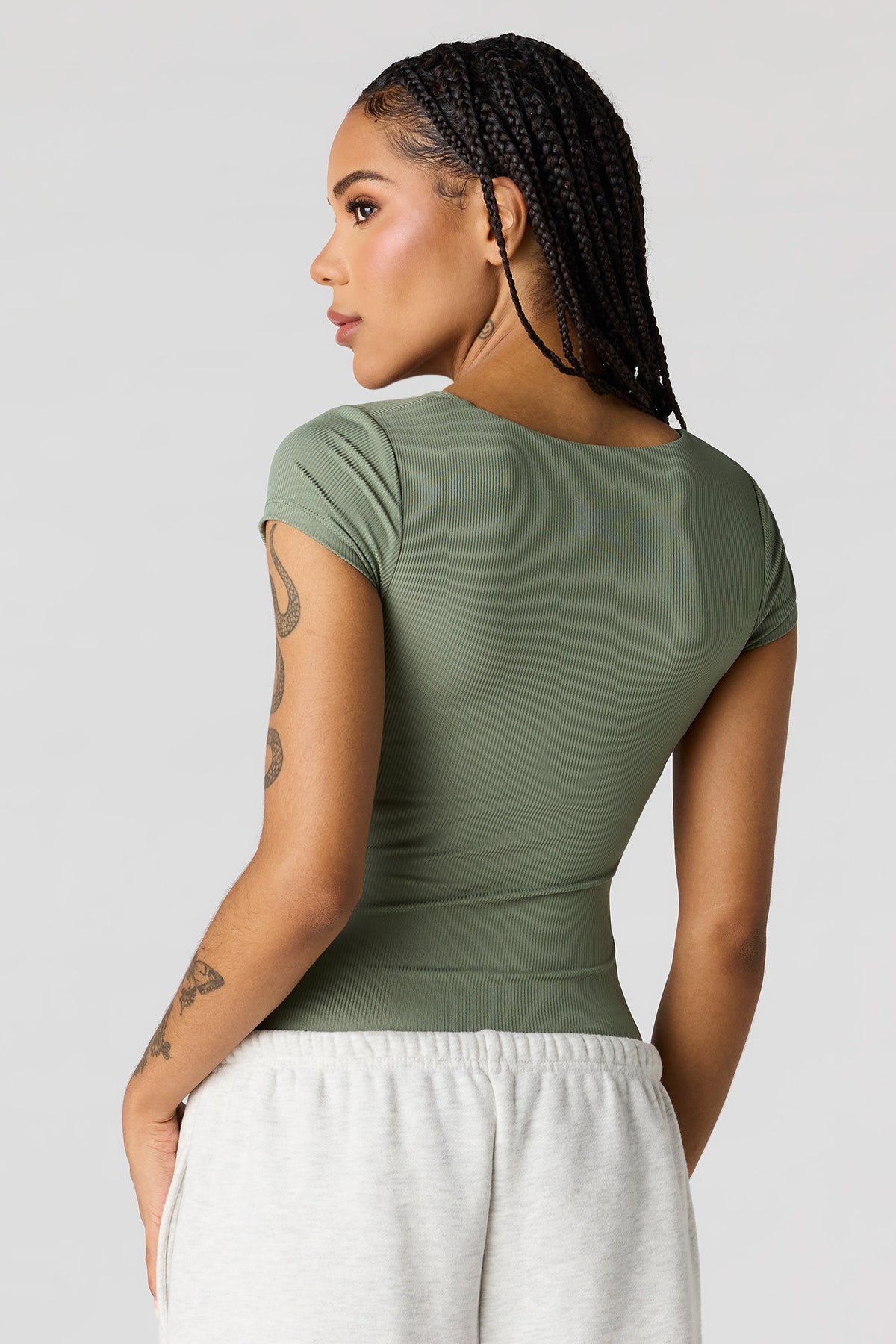 Alt View 2. Contour Ribbed Square Neck Bodysuit - Dark Green