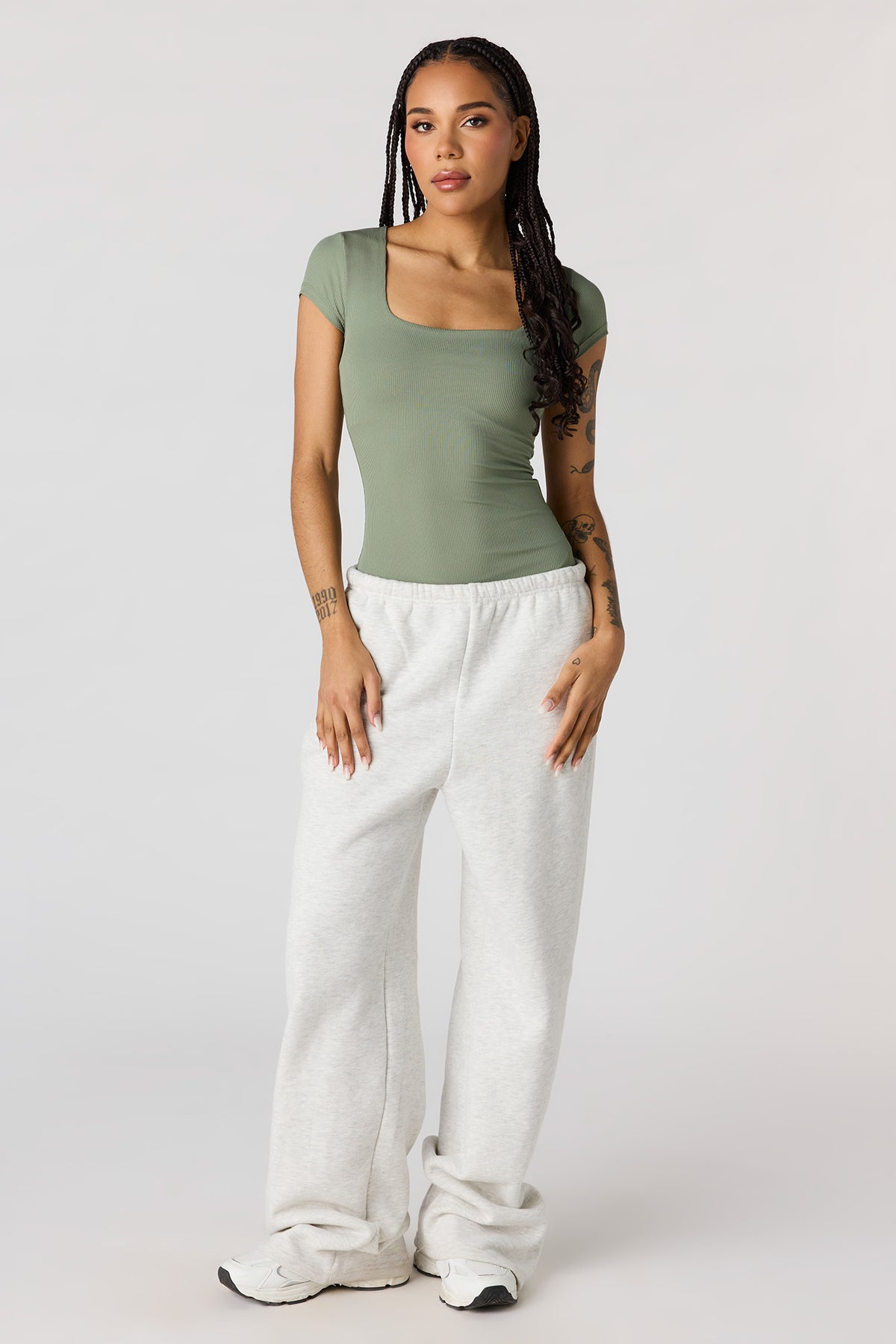Alt View 3. Contour Ribbed Square Neck Bodysuit - Dark Green