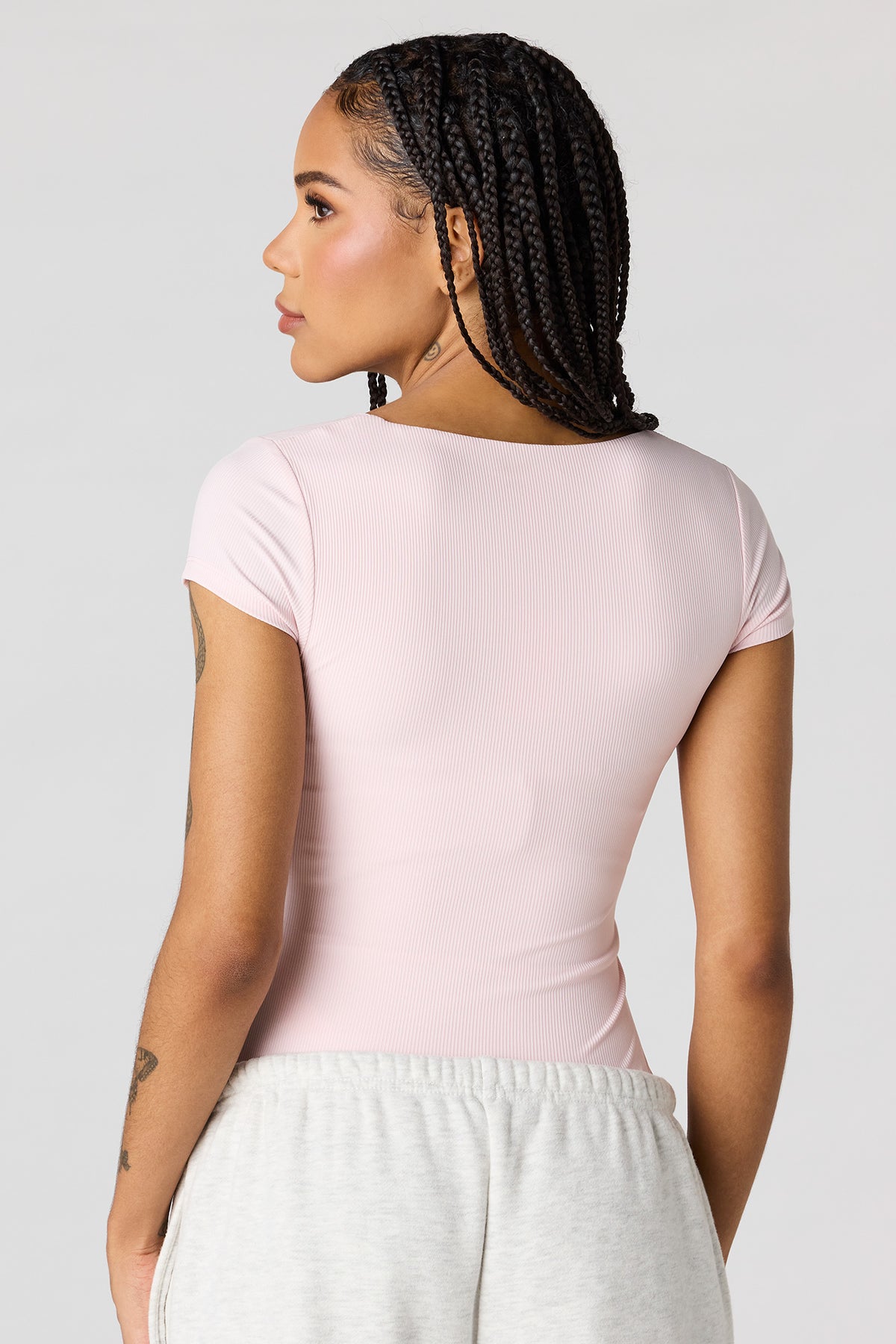 Alt View 2. Contour Ribbed Square Neck Bodysuit - Light Pink