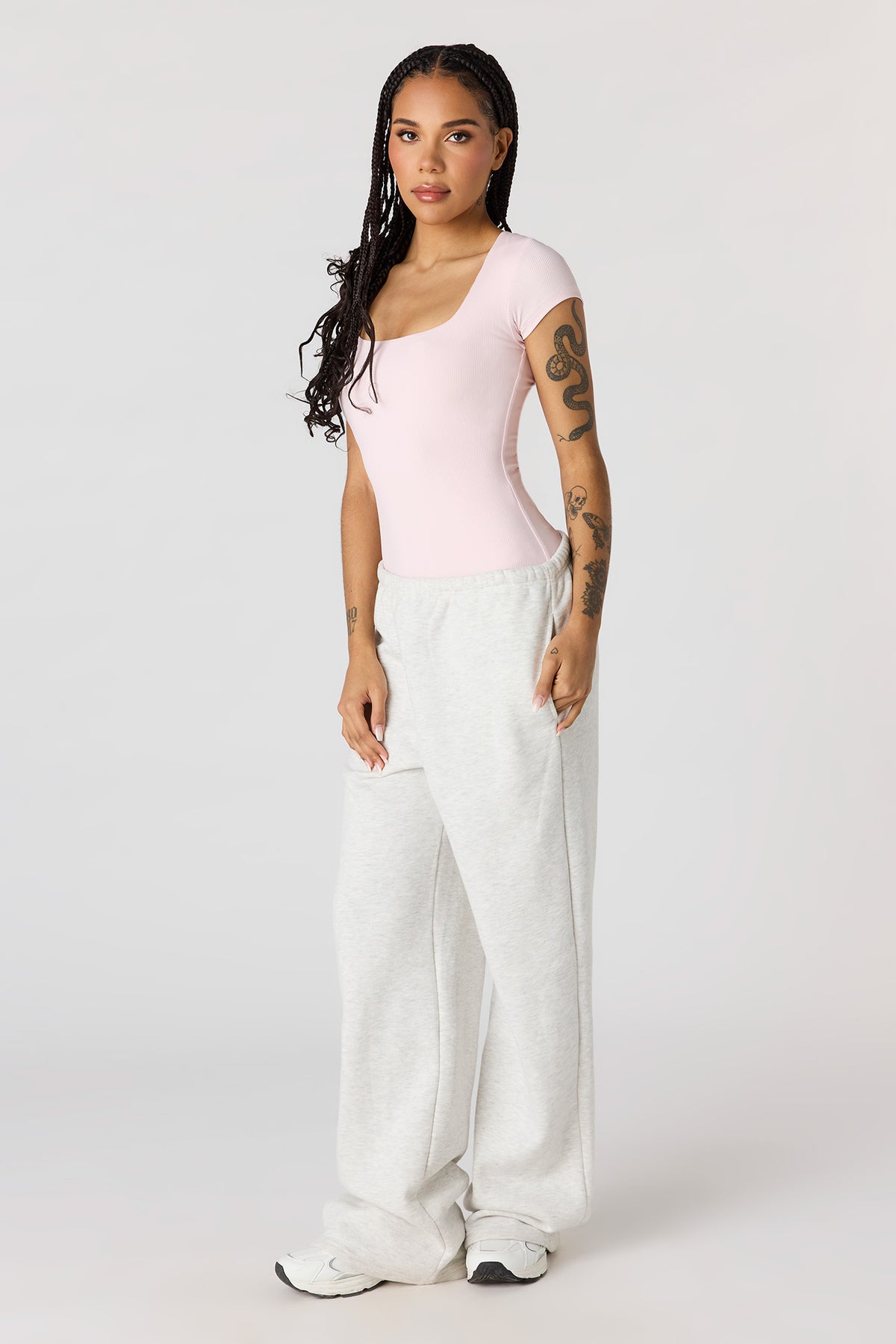 Alt View 3. Contour Ribbed Square Neck Bodysuit - Light Pink