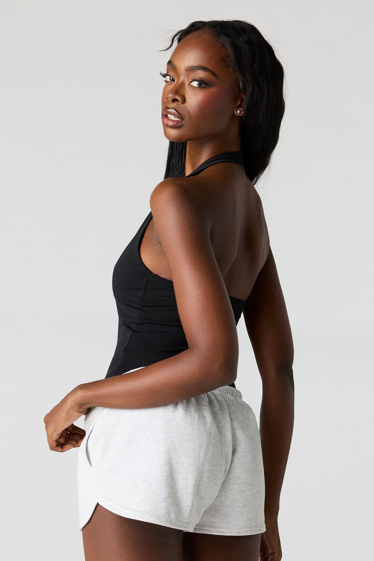 Alt View 2. V-Neck Halter Bodysuit - Black
