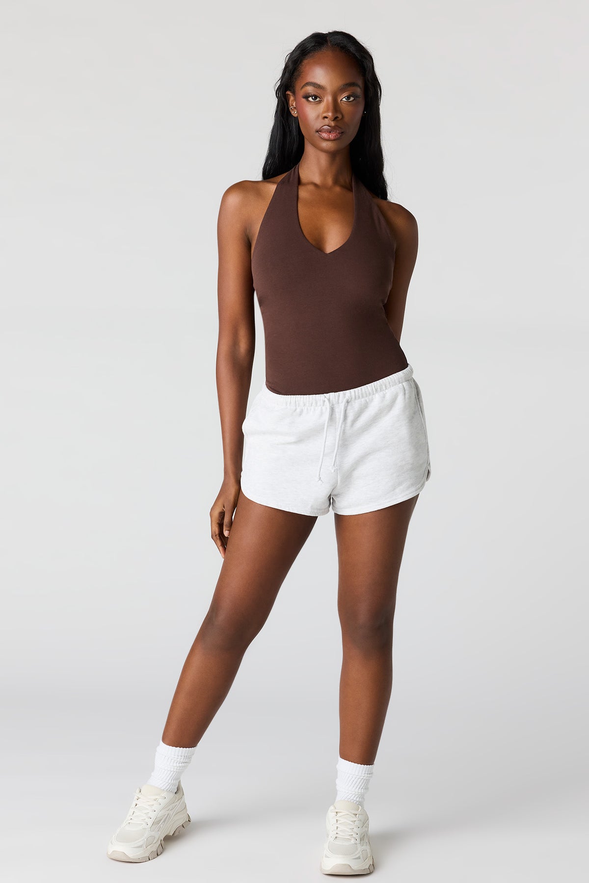 Alt View 3. V-Neck Halter Bodysuit - Brown