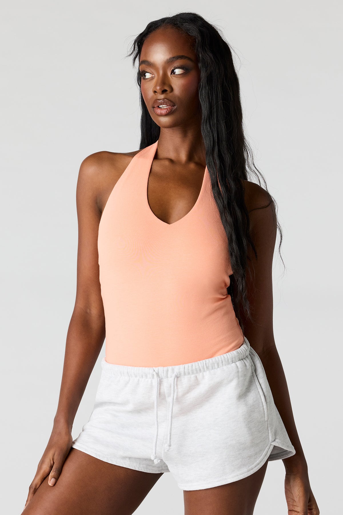 V-Neck Halter Bodysuit - Coral