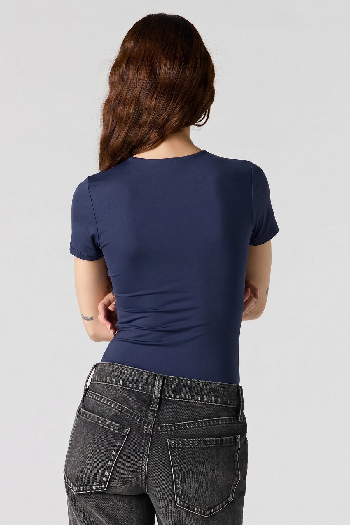 Alt View 2. Contour Crewneck Short Sleeve Bodysuit - Navy