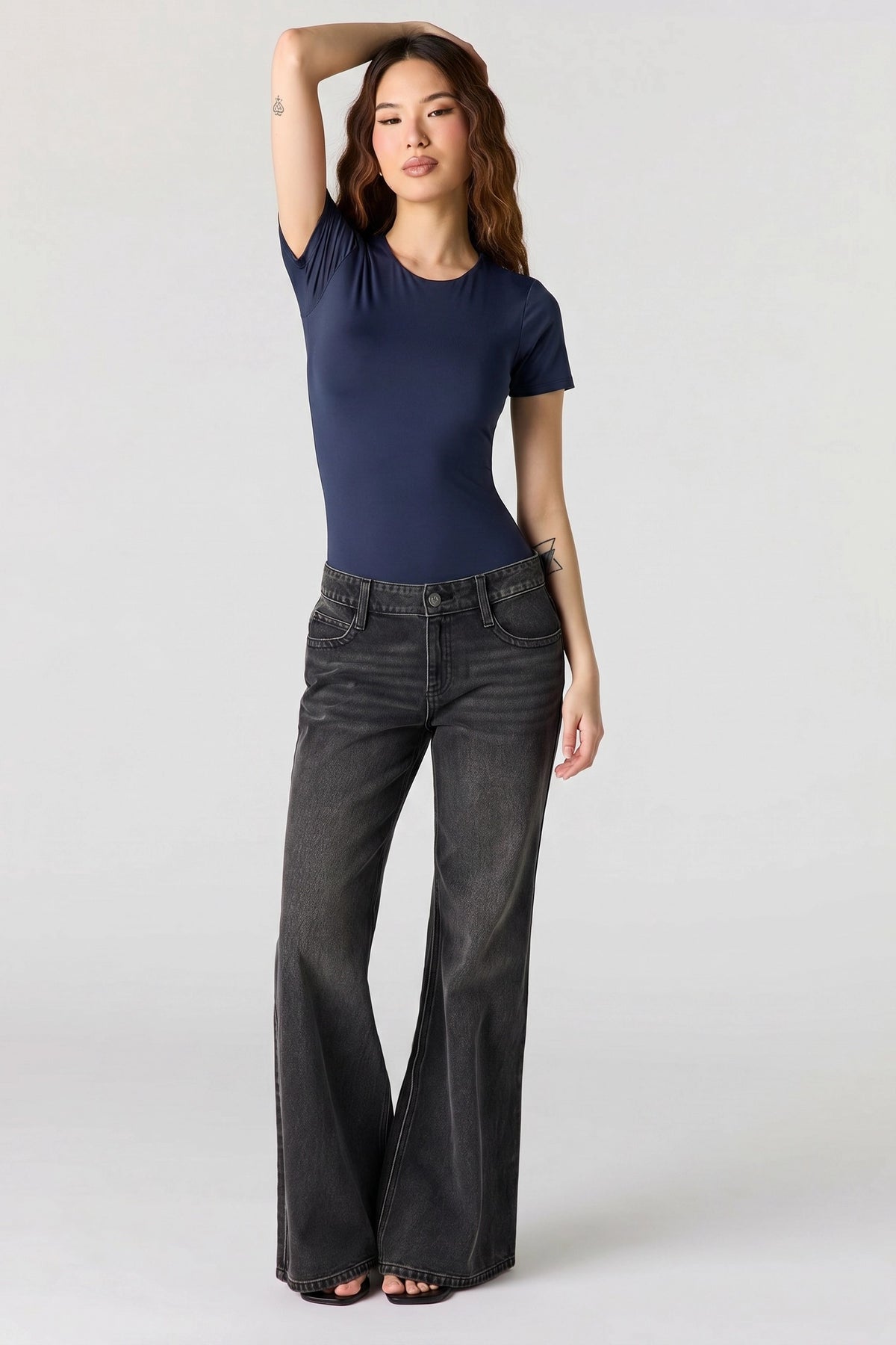 Alt View 3. Contour Crewneck Short Sleeve Bodysuit - Navy