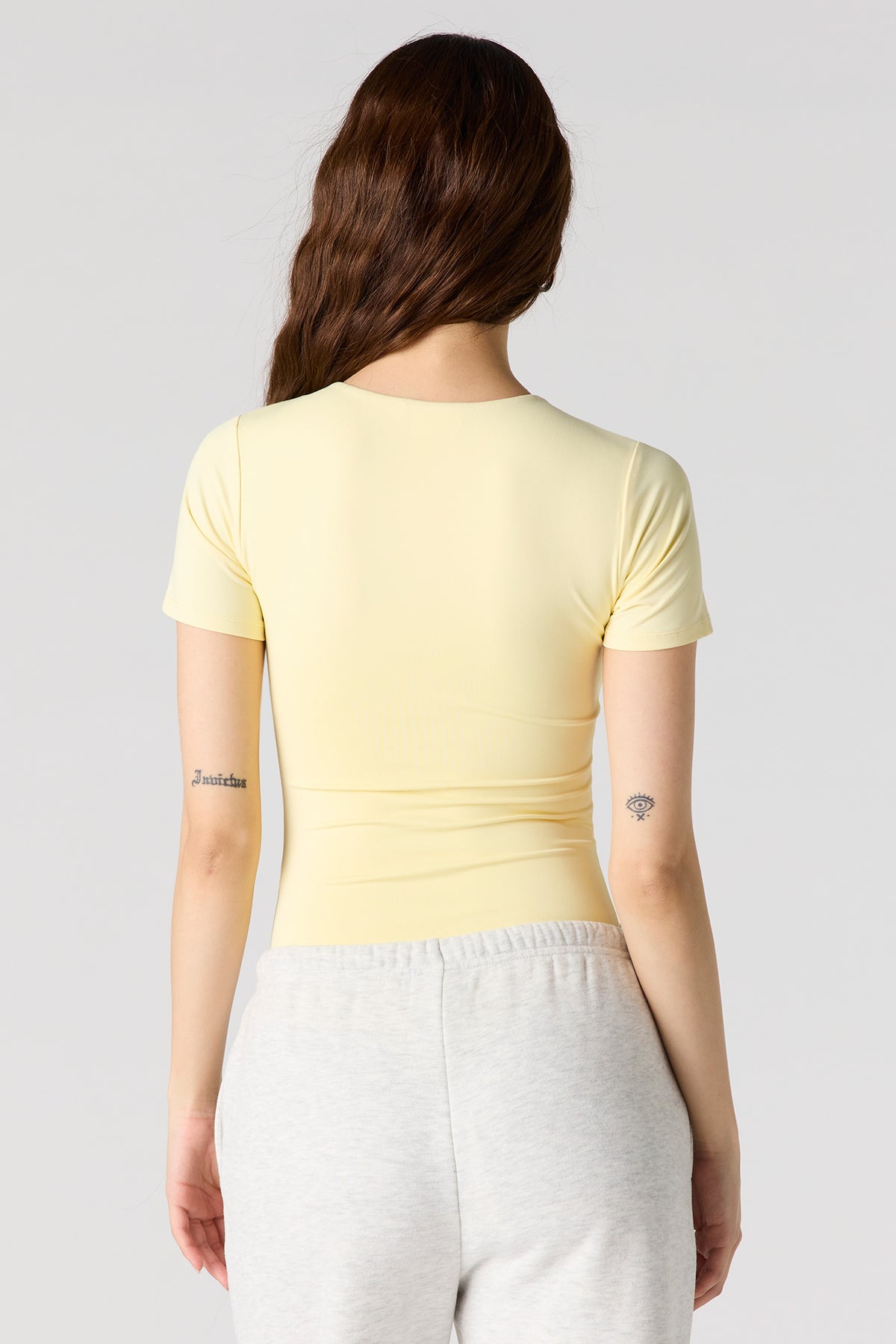 Alt View 2. Contour Crewneck Short Sleeve Bodysuit - Yellow