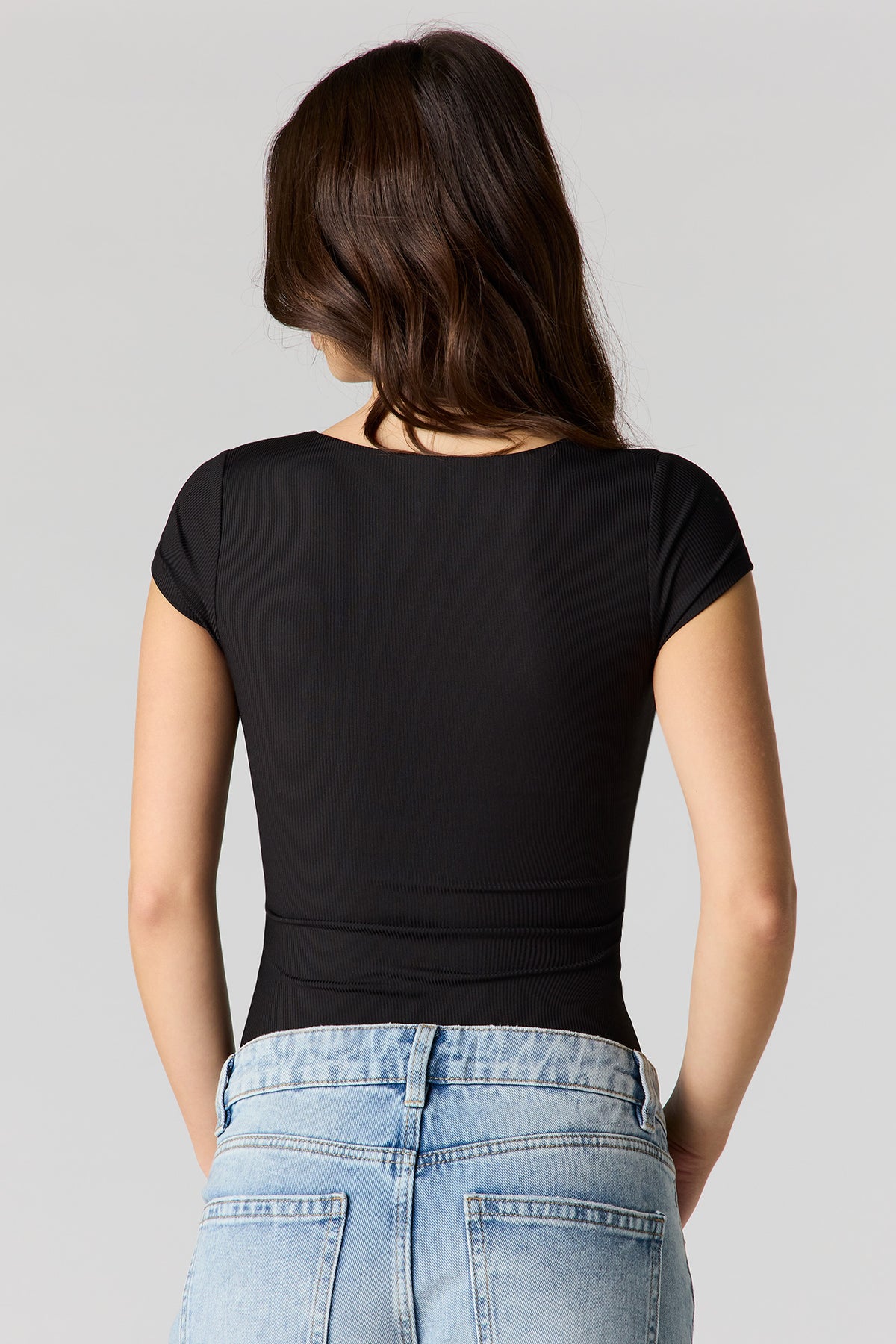 Alt View 2. Contour Ribbed Square Neck Bodysuit - Black
