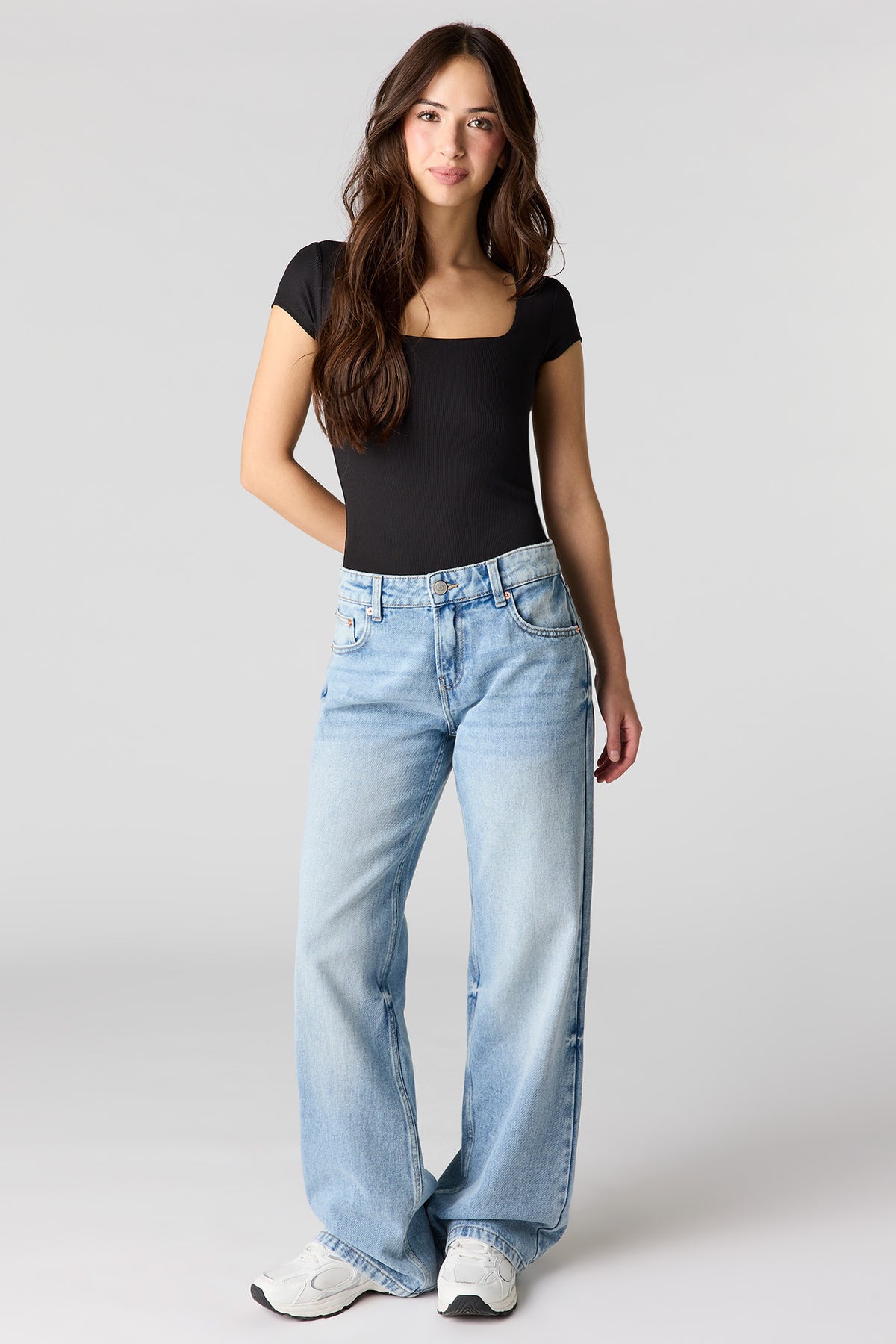 Alt View 3. Contour Ribbed Square Neck Bodysuit - Black