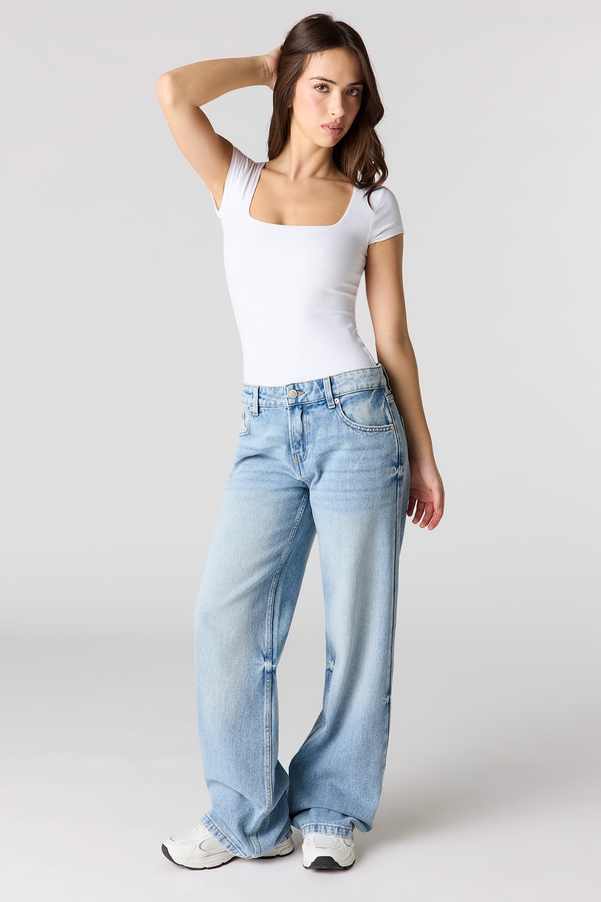 Alt View 3. Contour Ribbed Square Neck Bodysuit - White