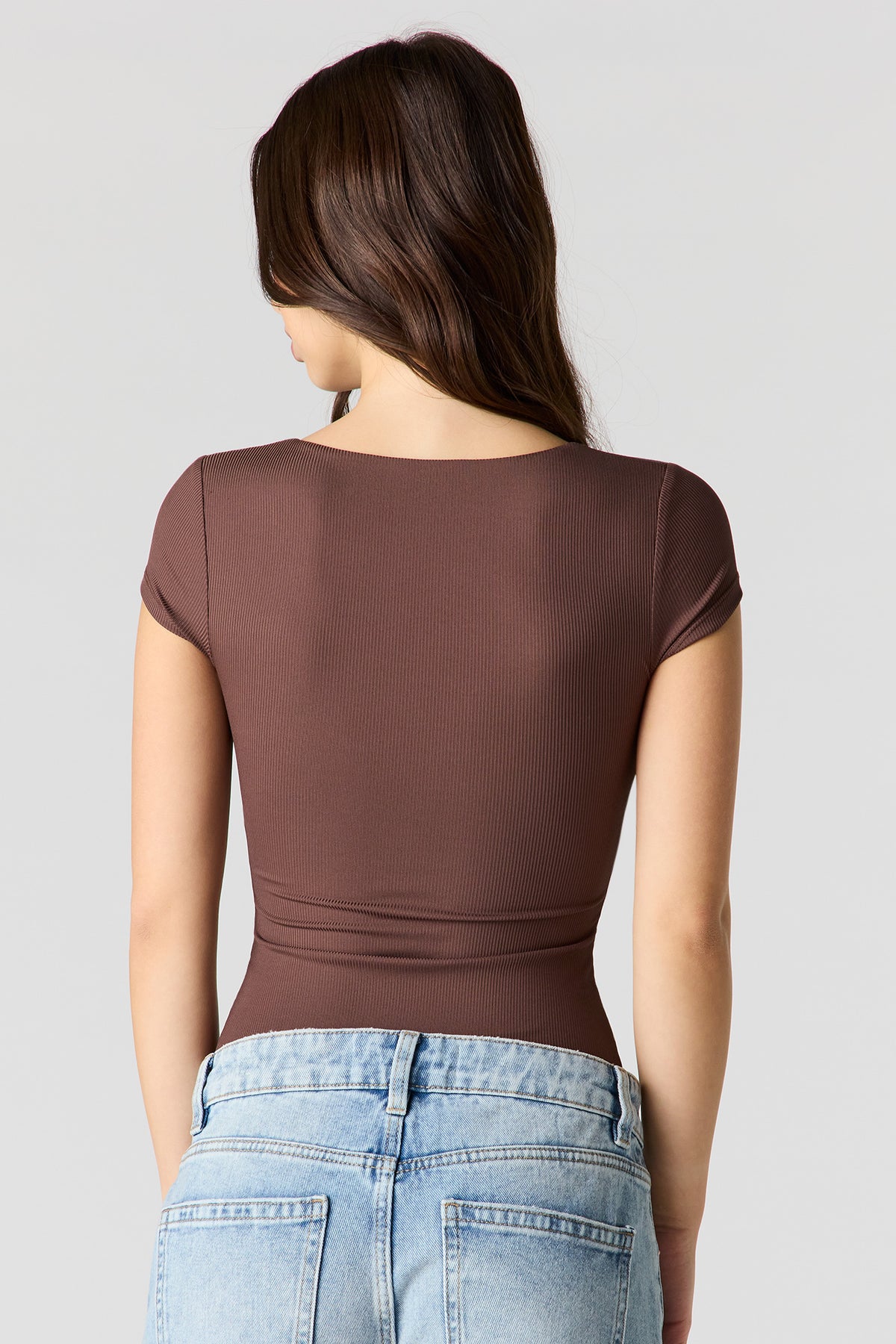 Alt View 2. Contour Ribbed Square Neck Bodysuit - Brown
