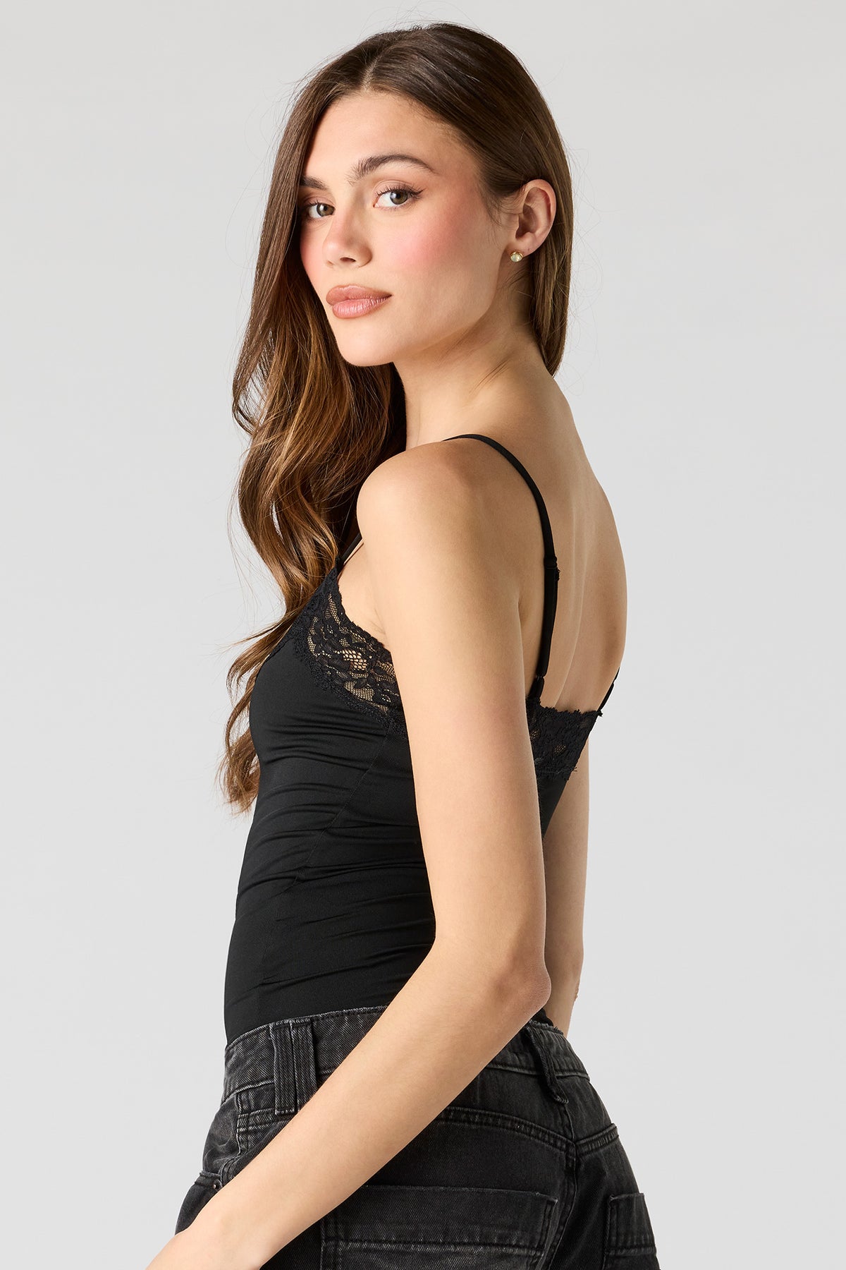 Alt View 2. Contour Lace Cami Bodysuit - Black