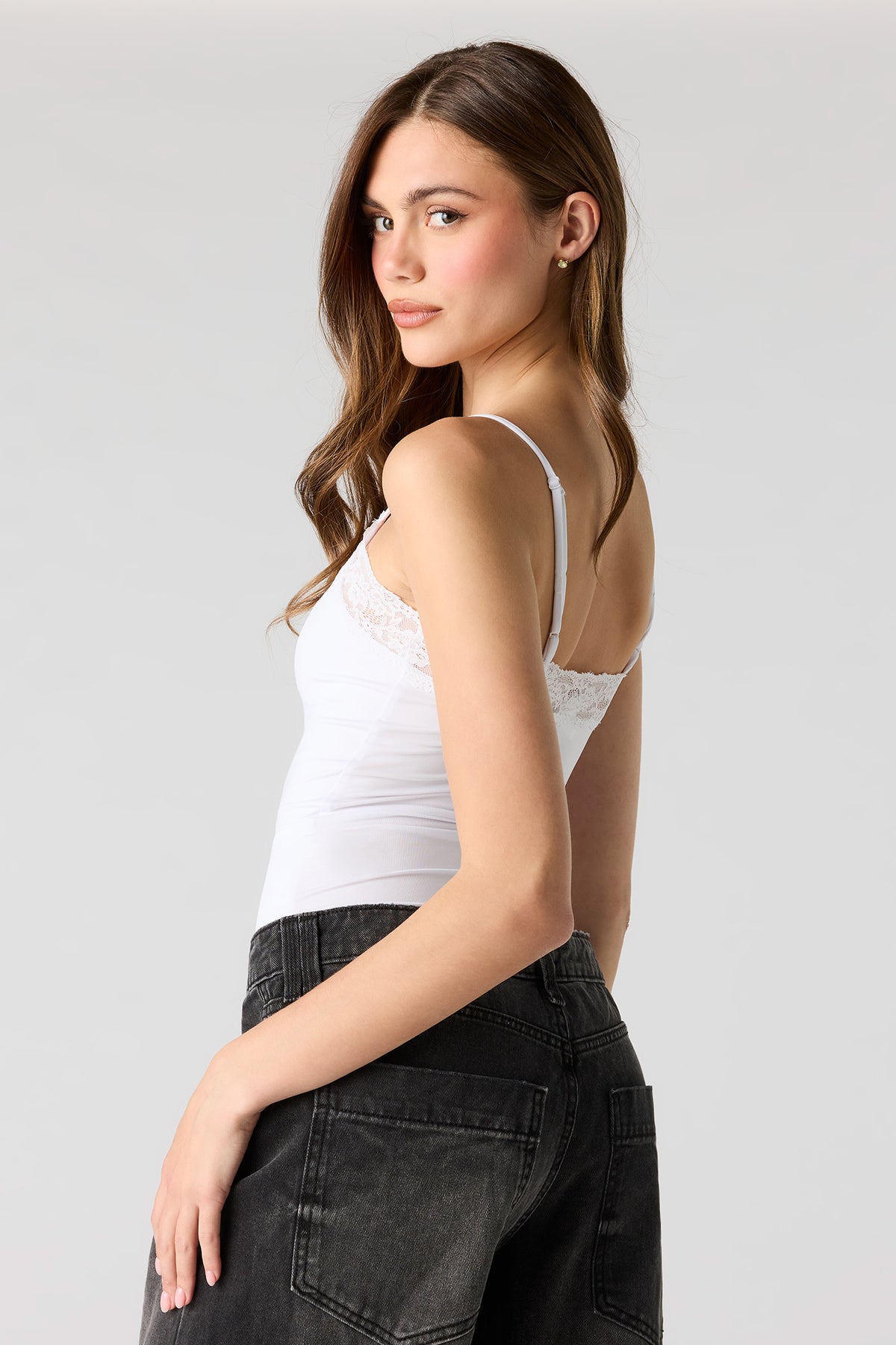 Alt View 2. Contour Lace Cami Bodysuit - White