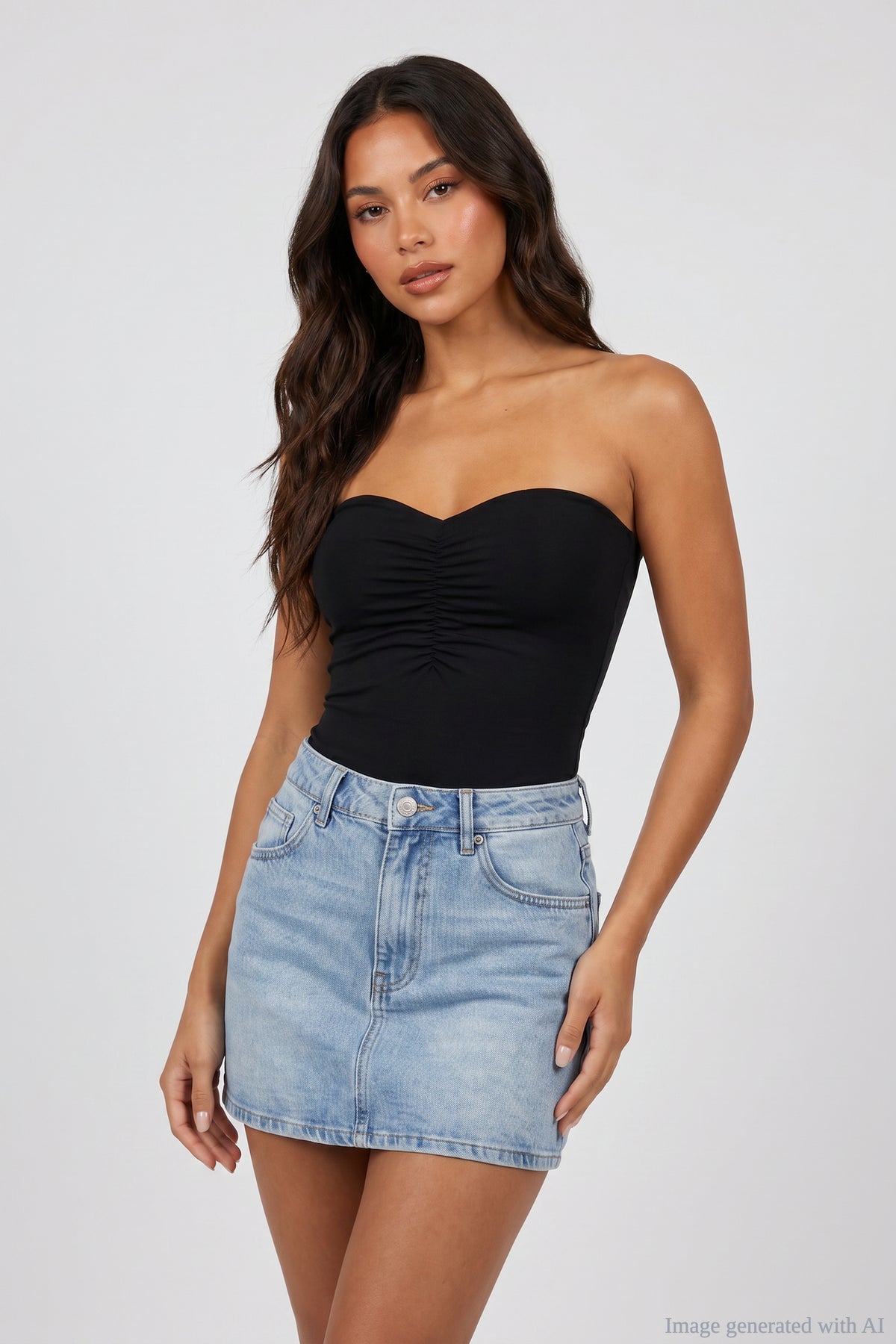 Contour Tube Bodysuit - Pink Front Full Body - Black