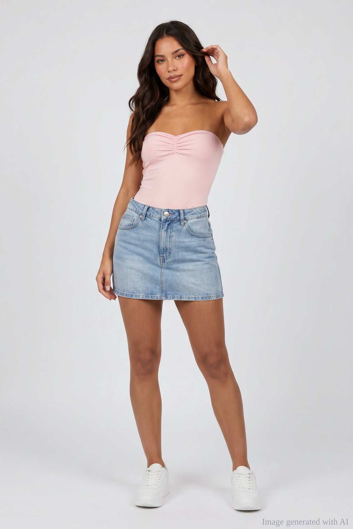 Alt View 2. Contour Tube Bodysuit - Black Hero Crop - Light Pink