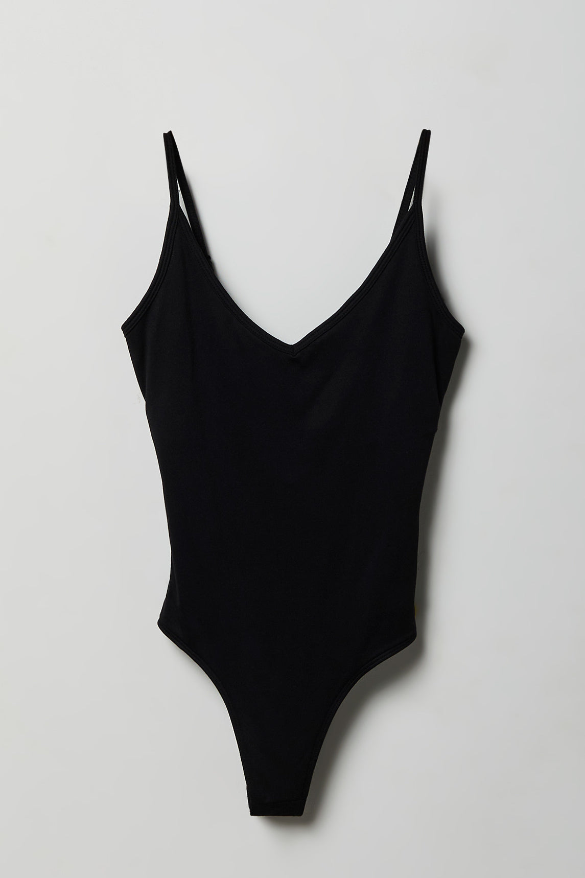 Luxe Heavy Contour Braless V-Neck Bodysuit - Black
