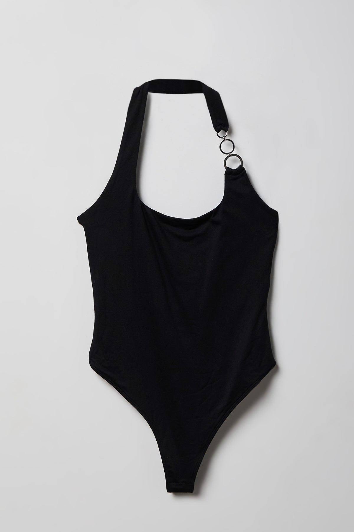 Luxe Heavy Contour O-Ring Halter Bodysuit - Black