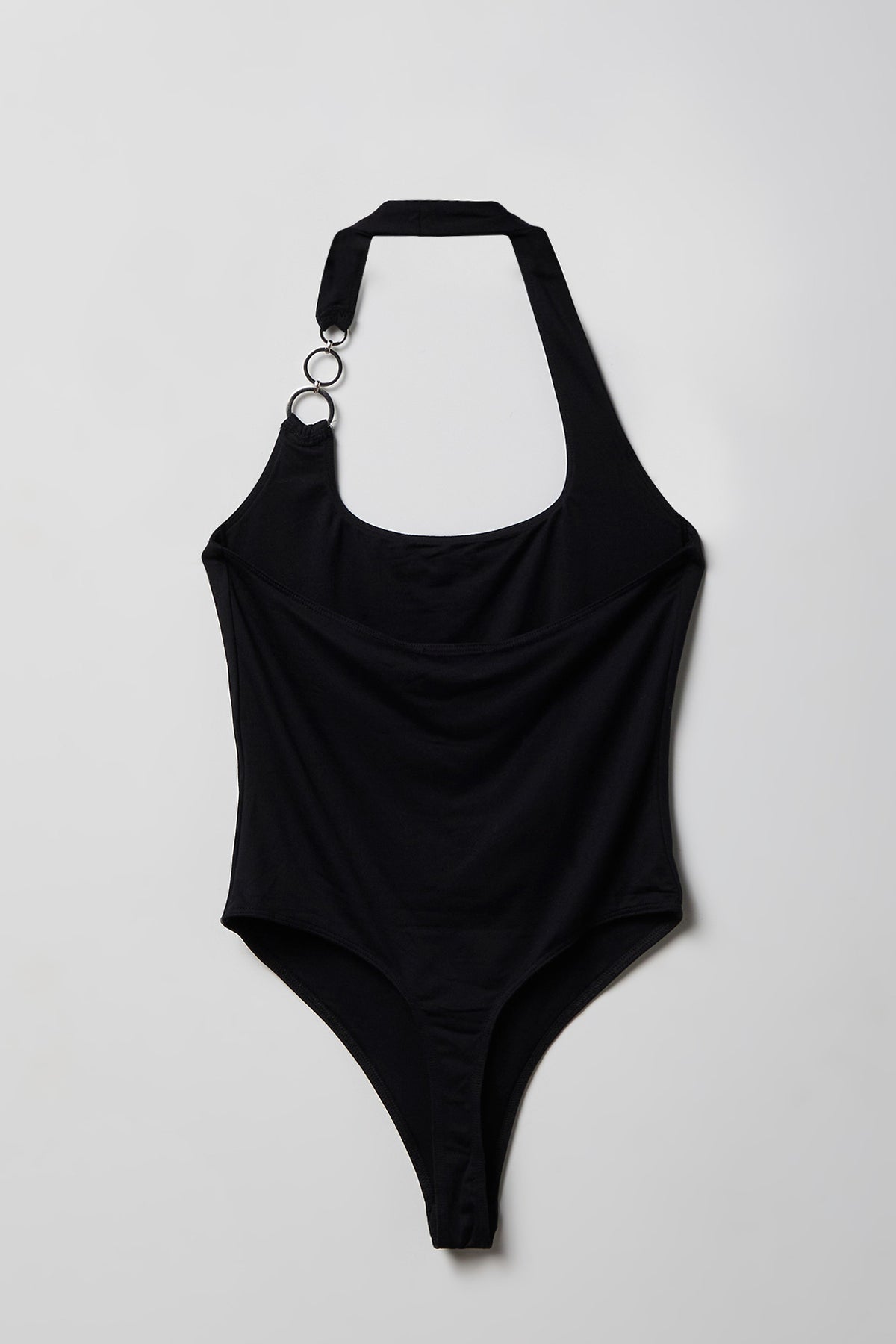 Alt View 2. Luxe Heavy Contour O-Ring Halter Bodysuit - Black