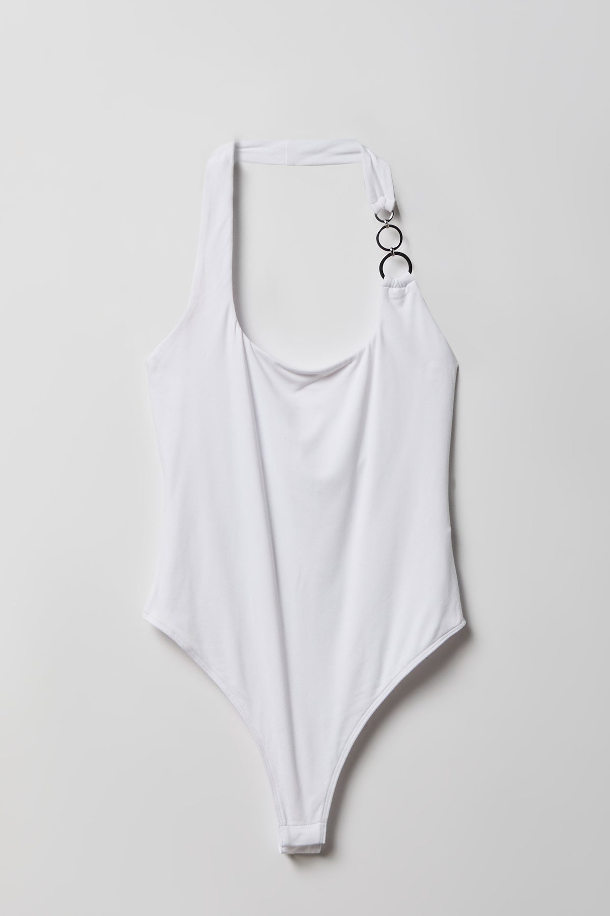 Luxe Heavy Contour O-Ring Halter Bodysuit - White