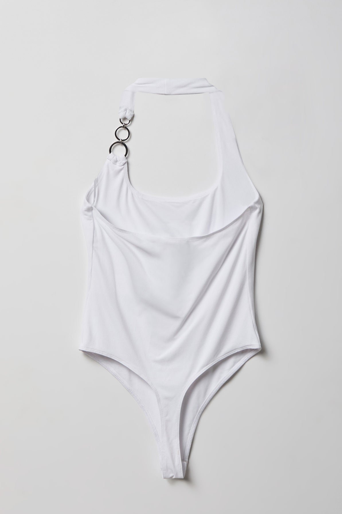 Alt View 2. Luxe Heavy Contour O-Ring Halter Bodysuit - White