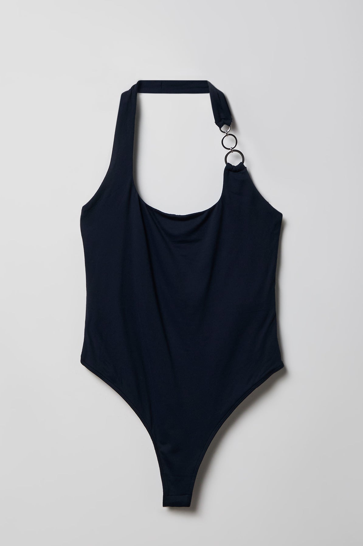 Luxe Heavy Contour O-Ring Halter Bodysuit - Navy