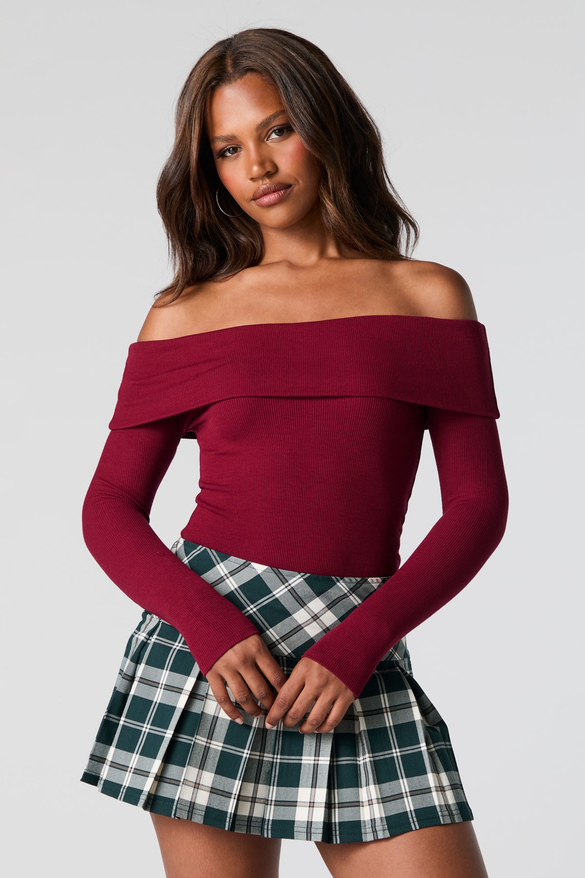 Ribbed Off Shoulder Long Sleeve Bodysuit