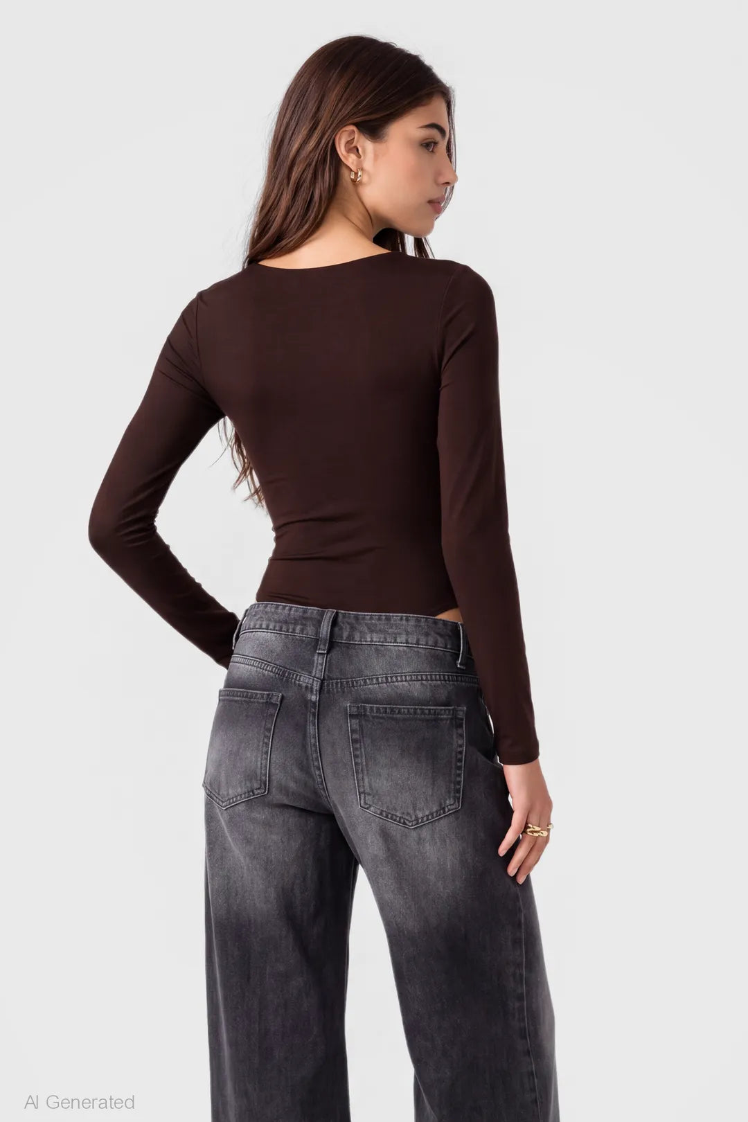 Alt View 2. Luxe Heavy Contour Long Sleeve Bodysuit - Brown