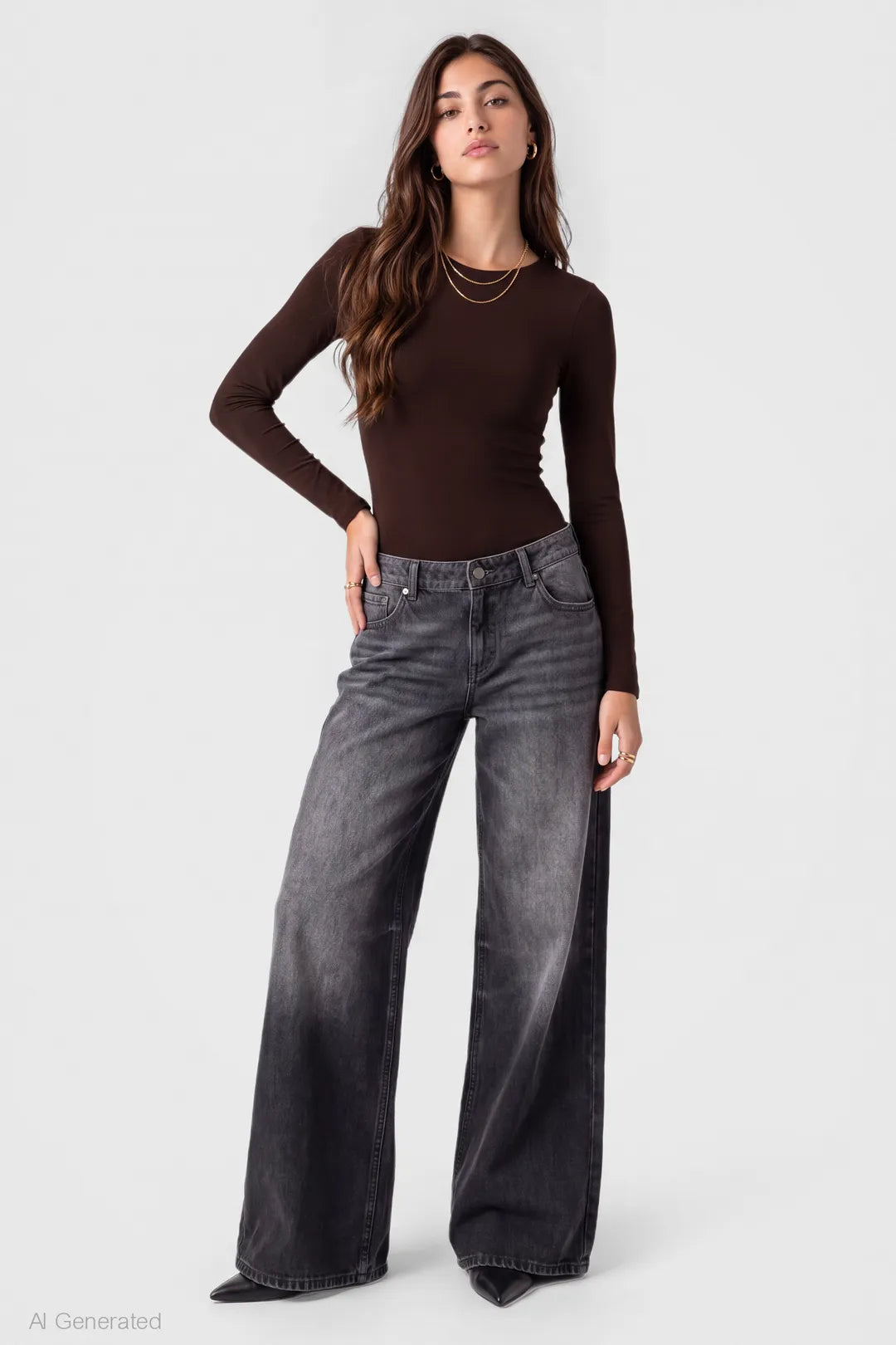 Alt View 3. Luxe Heavy Contour Long Sleeve Bodysuit - Brown