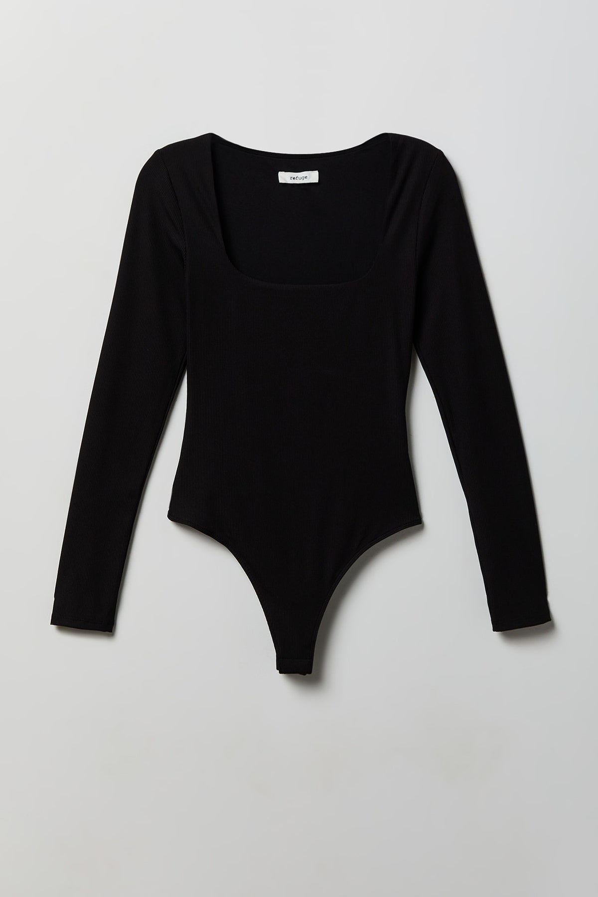 Contour Ribbed Square Neck Long Sleeve Bodysuit - Black