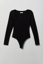 Contour Ribbed Square Neck Long Sleeve Bodysuit