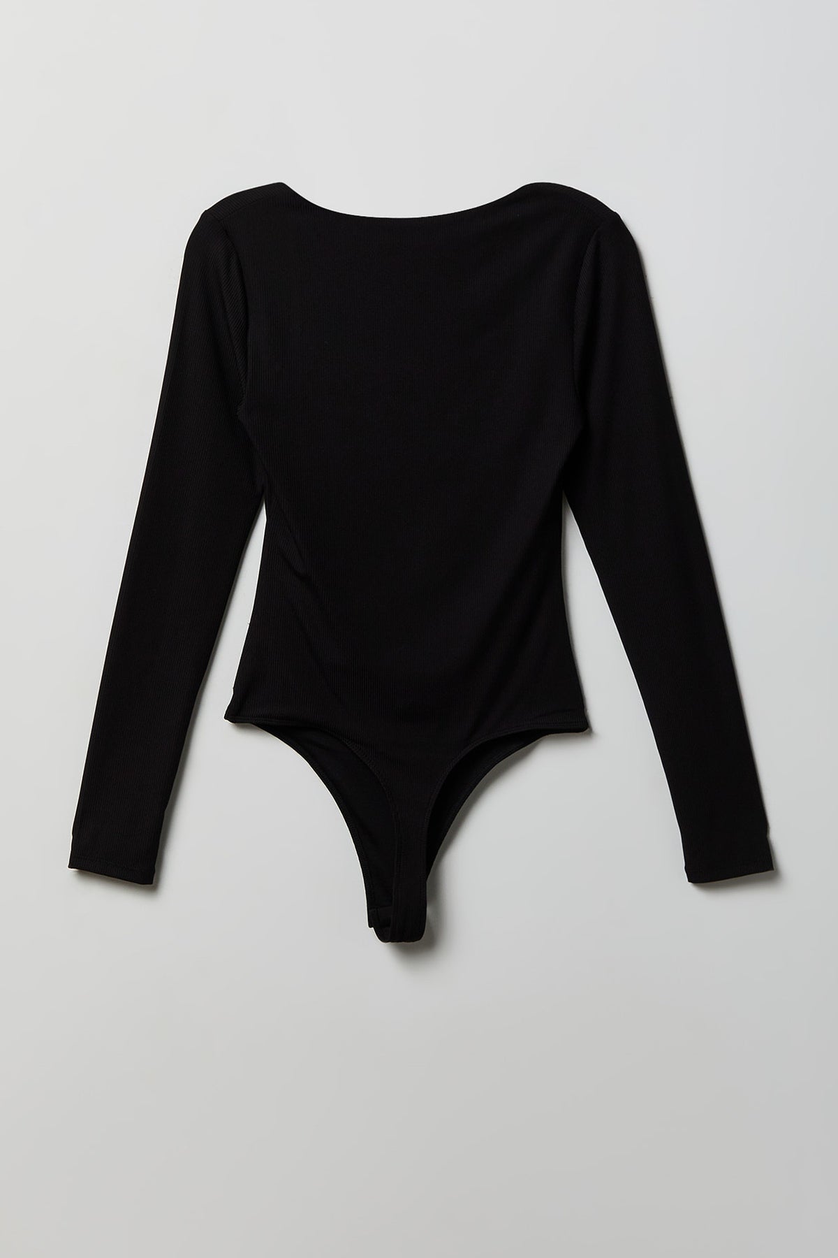 Alt View 2. Contour Ribbed Square Neck Long Sleeve Bodysuit - Black