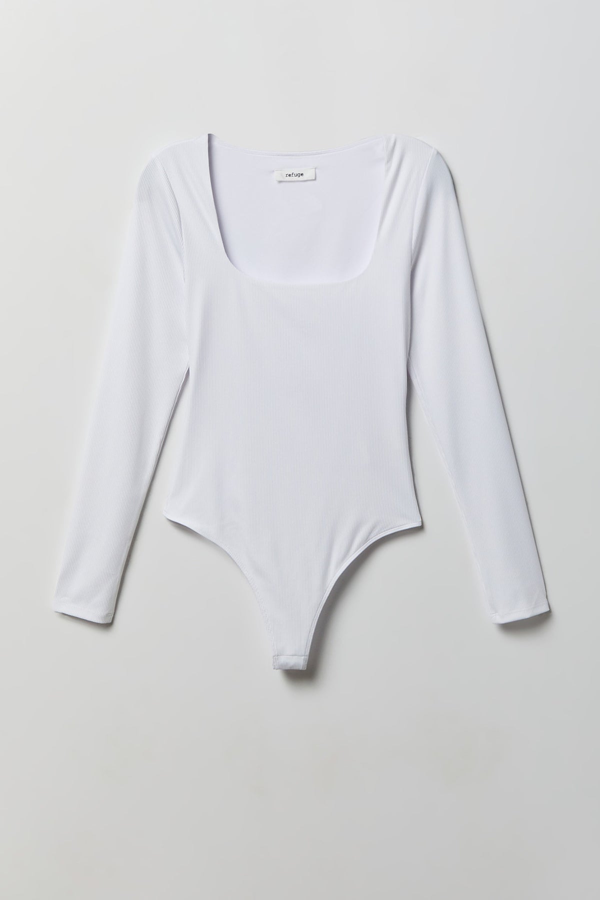 Contour Ribbed Square Neck Long Sleeve Bodysuit - White
