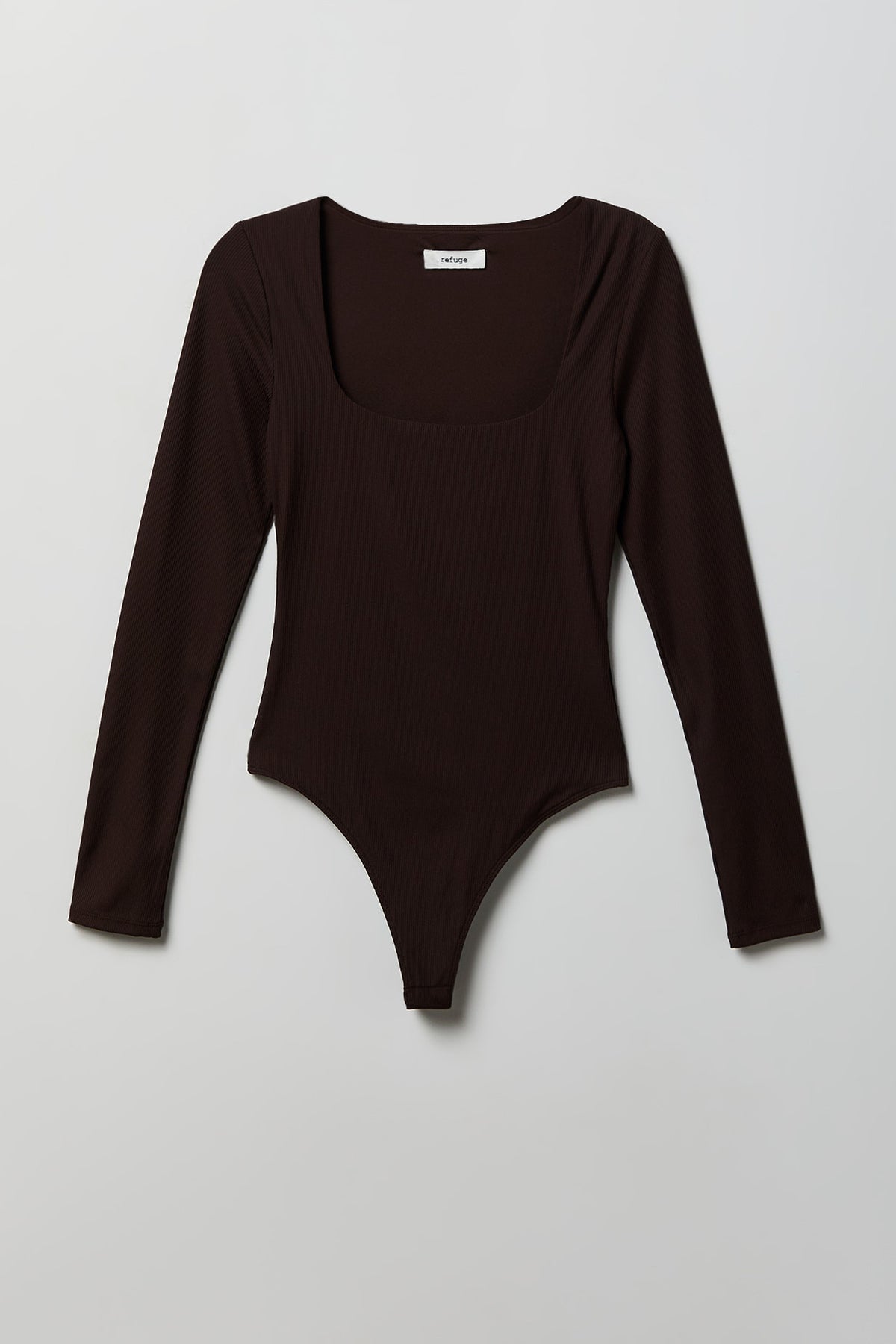Contour Ribbed Square Neck Long Sleeve Bodysuit - Brown