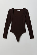 Contour Ribbed Square Neck Long Sleeve Bodysuit