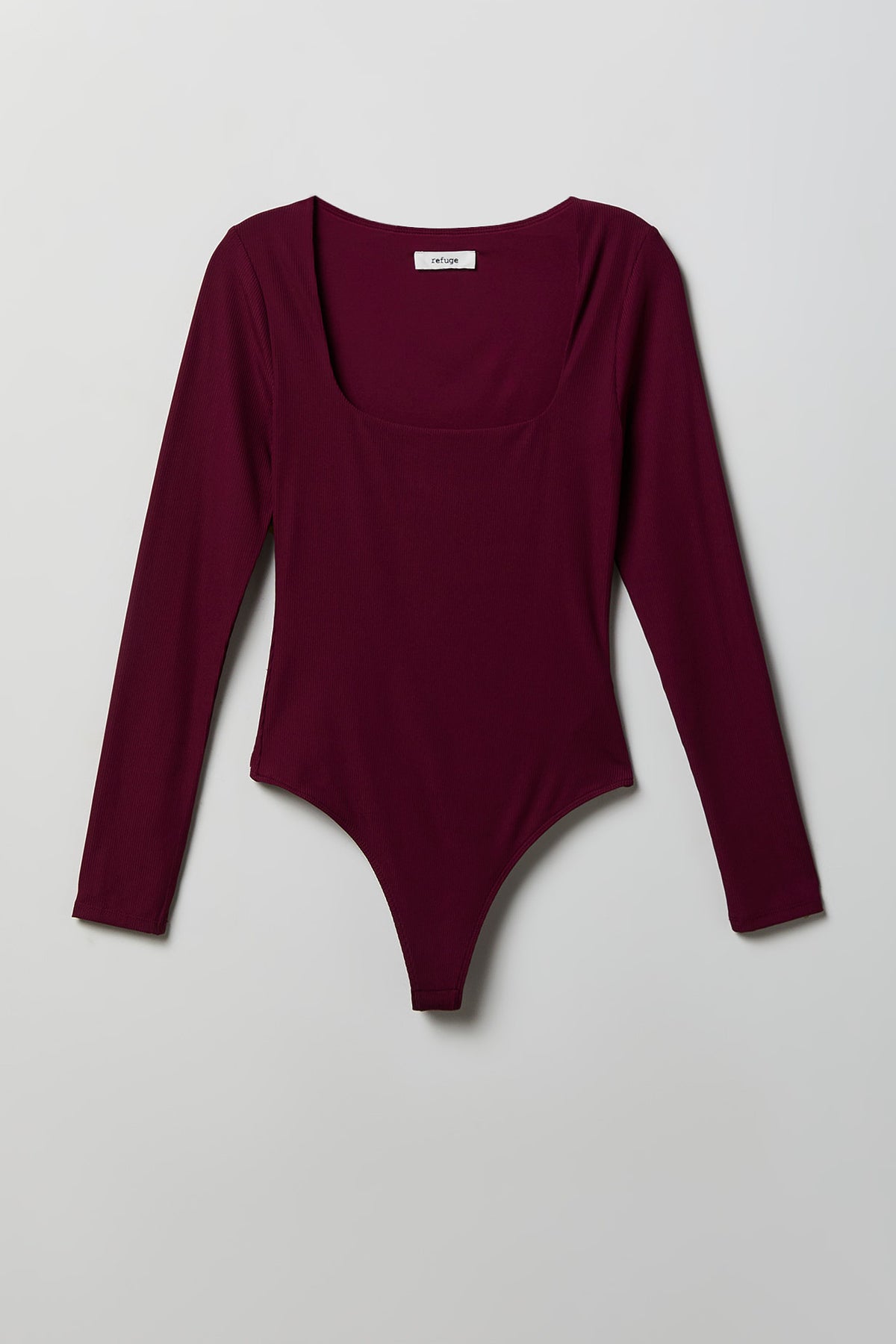Contour Ribbed Square Neck Long Sleeve Bodysuit - Burgundy