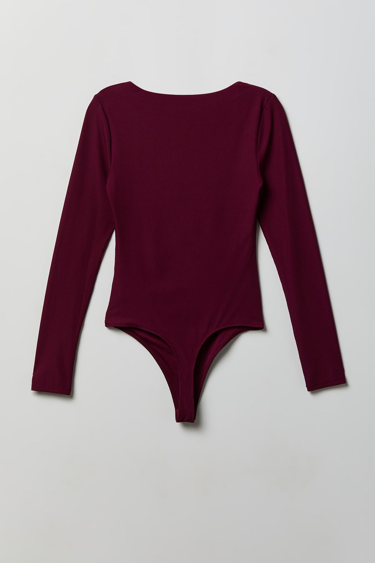Alt View 2. Contour Ribbed Square Neck Long Sleeve Bodysuit - Burgundy
