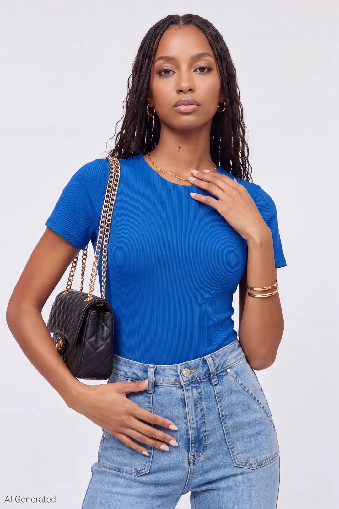 Contour Ribbed Short Sleeve Bodysuit - Royal Blue