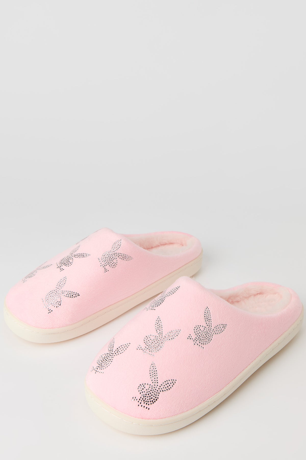 Playboy Rhinestone Faux Fur Slipper - Pink