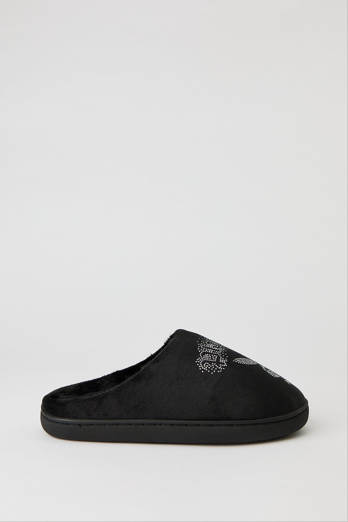 Alt View 3. Playboy Rhinestone Faux Fur Slipper - Black